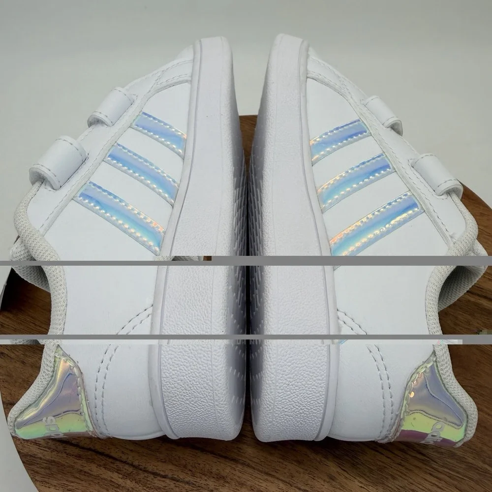 Adidas Grand Court I FW1276 White Iridescent Size 6K Toddler Sneakers Shoes NEW